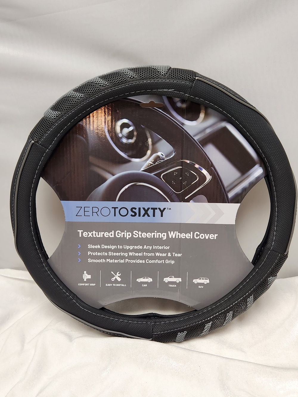 Black Textured Grip Steering Wheel Cover
